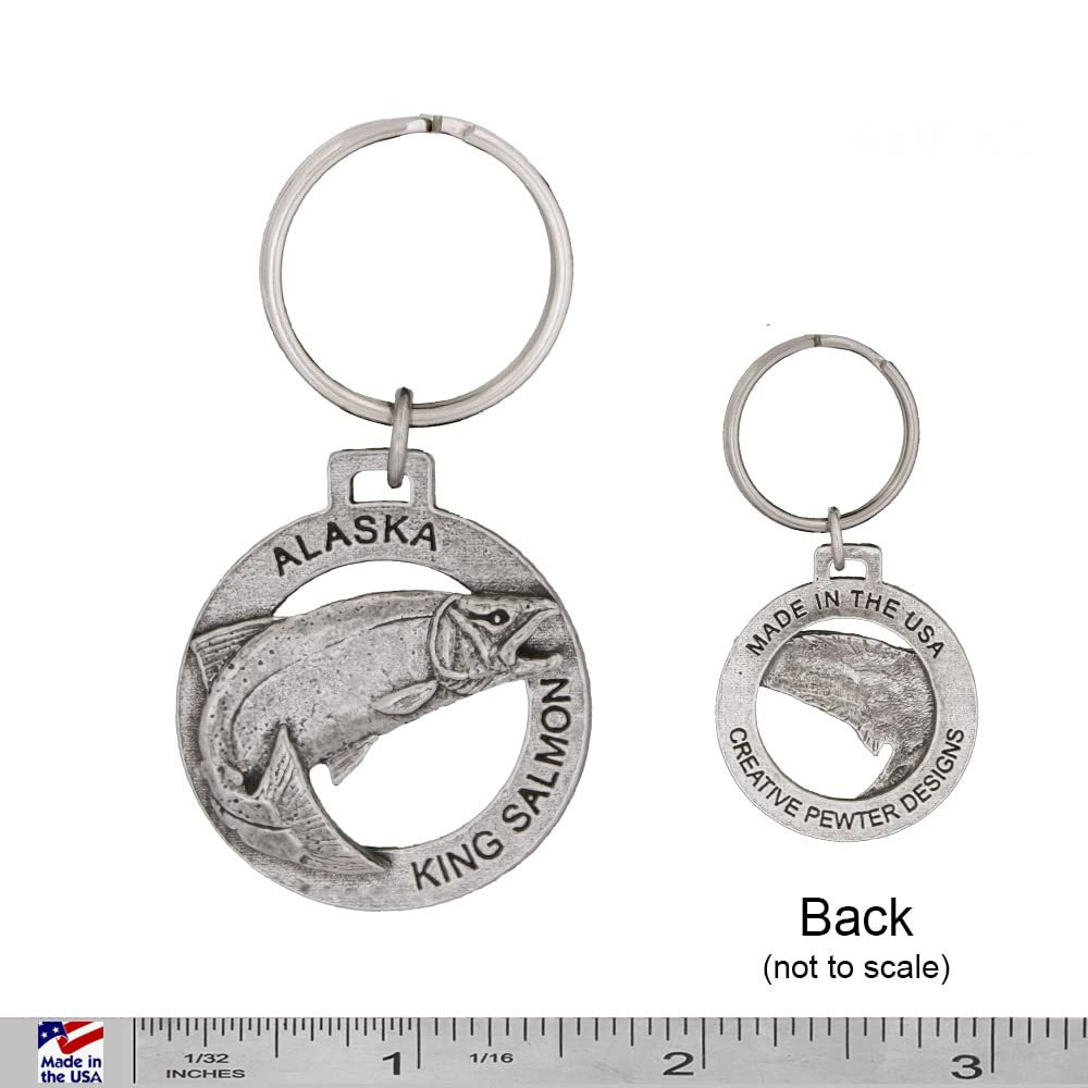Handmade Pewter Alaska King Salmon Leaping Keychain - 2