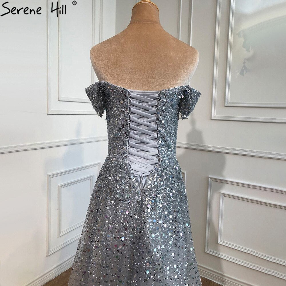 Serene Hill Grey Luxury A-Line Evening Dresses for Women 2025 - Beaded Bling Sexy Gowns for Wedding, Party & Special Occasions - LA71188