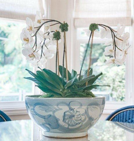 Handmade Blue and White Porcelain Bowl with Twisted Flower Design - Traditional Korean Silla Style Ceramic Dish for Tea, Rice, or Home Decor