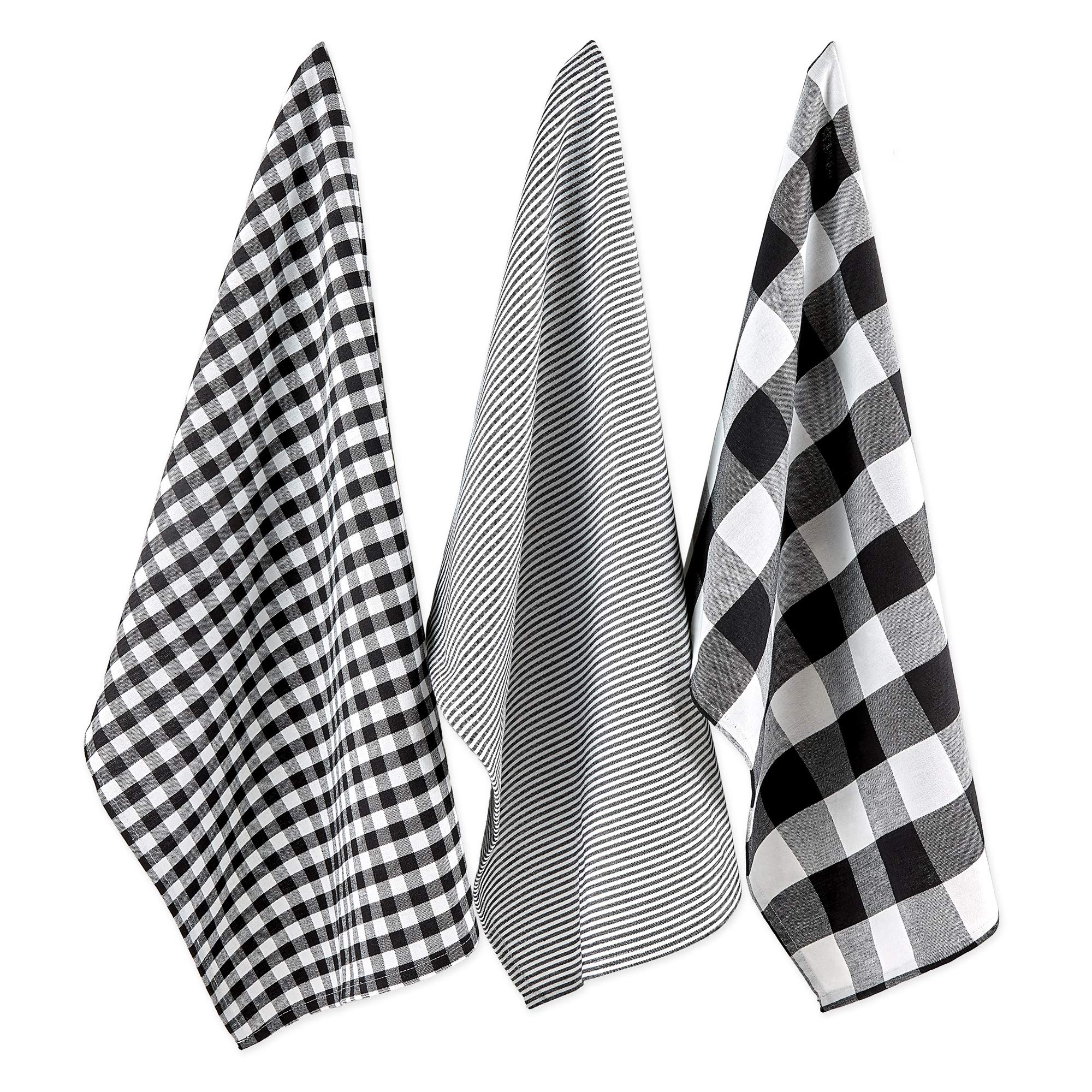 DII Gingham Check Kitchen Collection - Black Cotton Dish Towel Set for Drying Dishes, Cleaning Countertops & Stylish Kitchen Decor