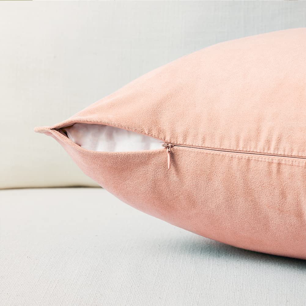 Premium Faux Suede Decorative Throw Pillow Covers - 2 Pack Soft Square Pillow Cases for Couch, Sofa & Bedroom - 16x16 Inch Solid Cushion Covers (Peach) - Perfect for Living Room Decor, Home Styling & Cozy Comfort