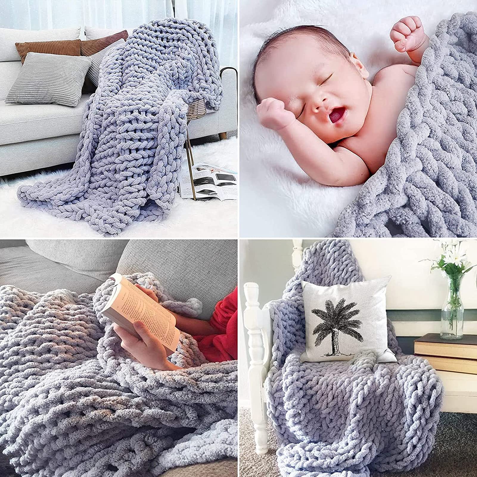 Chunky Knit Blanket - Handmade Chenille Cable Knit Throw - Ultra Soft & Warm Cozy Blanket for Bed, Sofa, or Chair - Perfect Gift for Christmas, Housewarming & Winter Nights