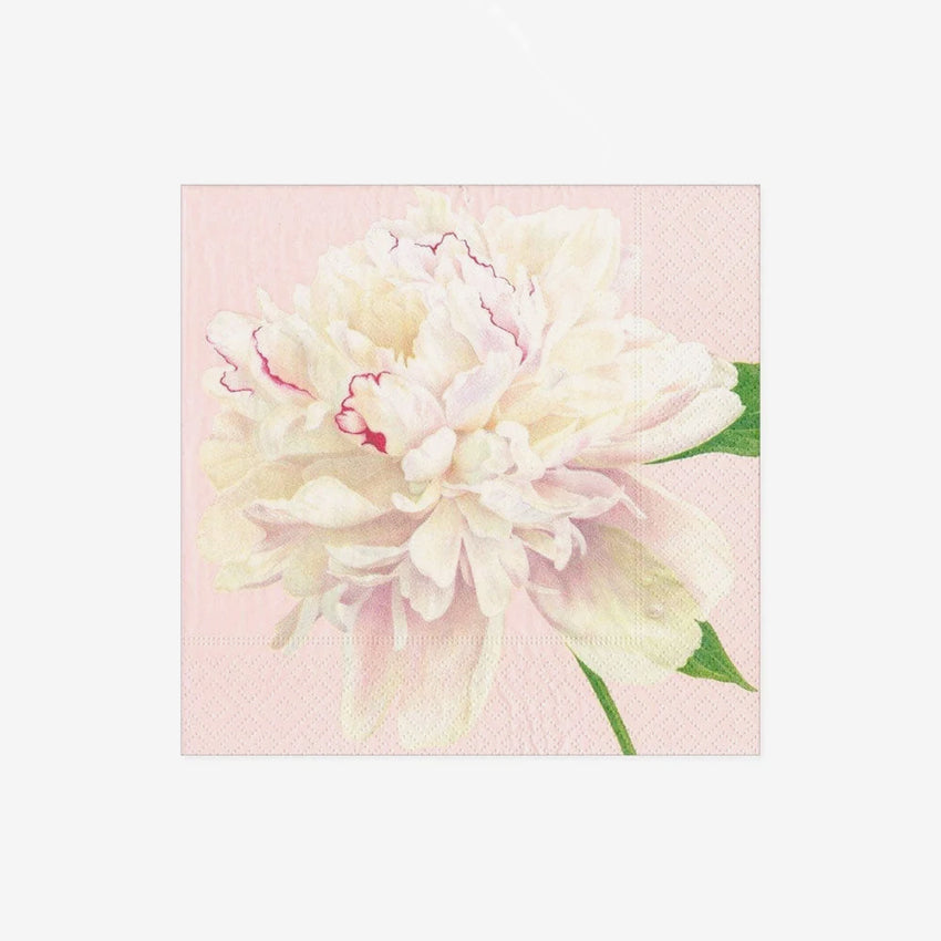 Caspari Duchess Peonies Blush Napkins - Floral Printed Paper Napkins for Wedding, Bridal Shower & Elegant Dinner Party Decorations