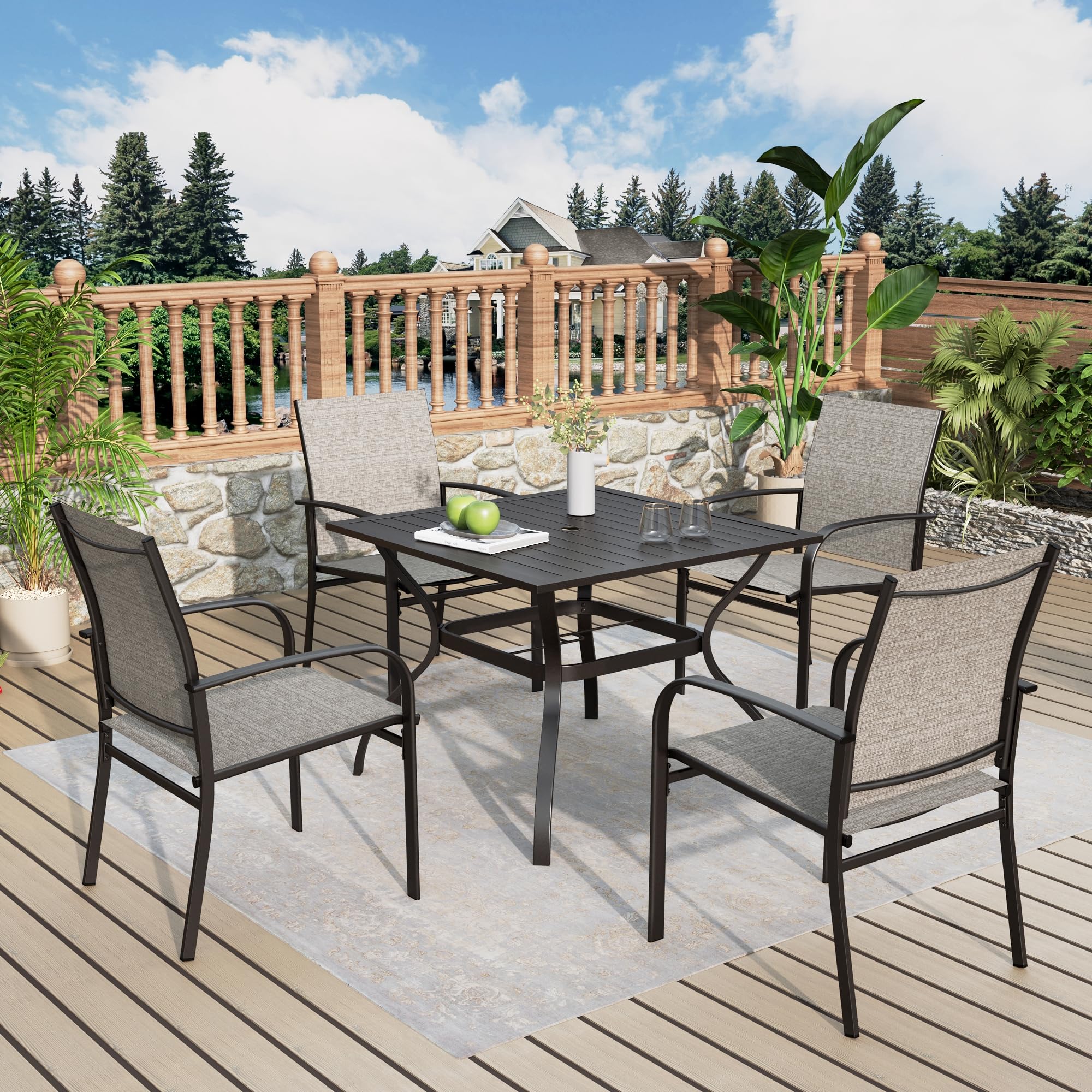 5-Piece Outdoor Dining Set - Patio Table and 4 Chairs with 37