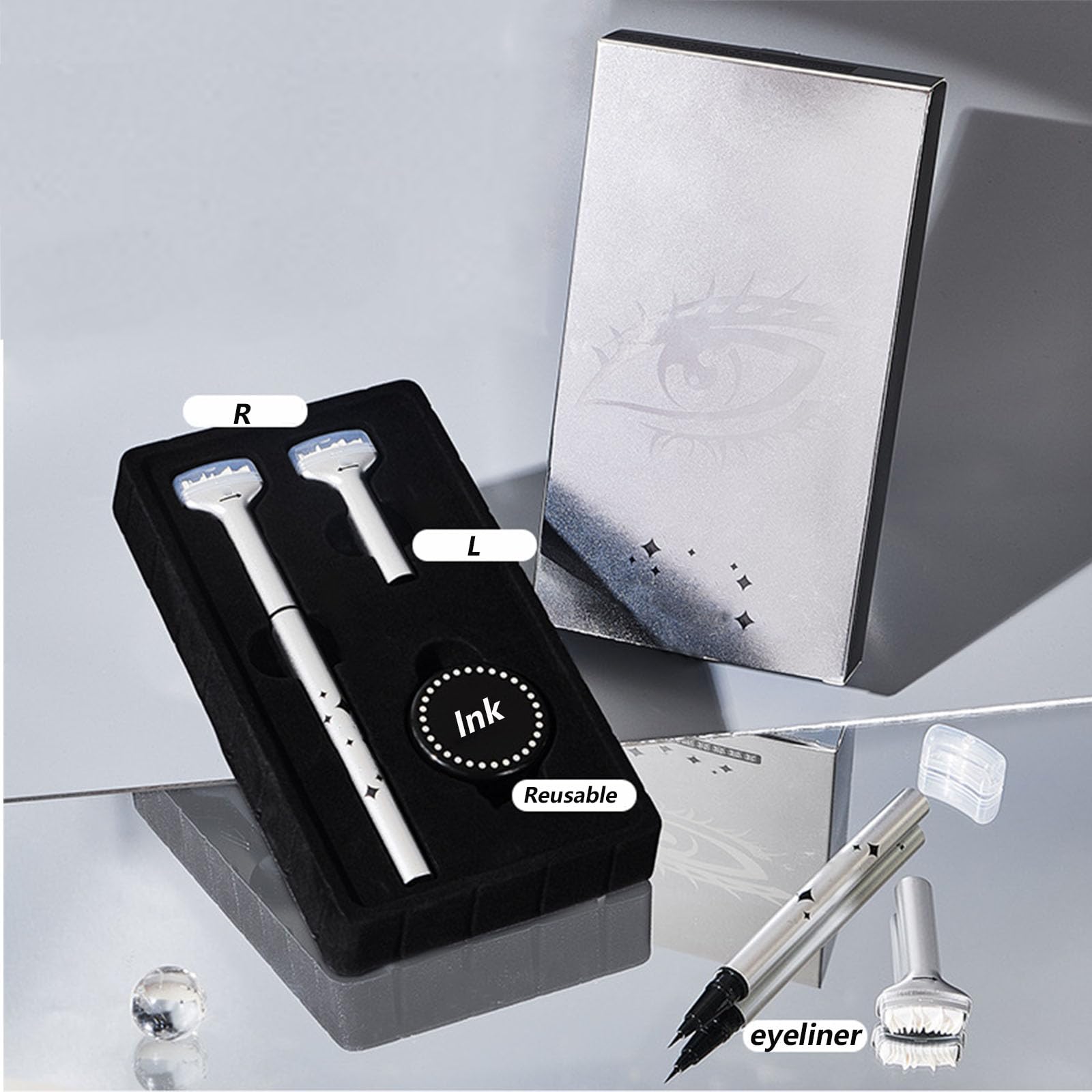 Waterproof Lower Lash Stamp & Eyeliner Kit - Reusable Silicone Eyelash Stamp for Perfect Eye Makeup | 2-in-1 Sweatproof Eyelash Stamp Tool (Black) | Ideal for Daily Makeup, Party Looks & Professional Beauty Routines