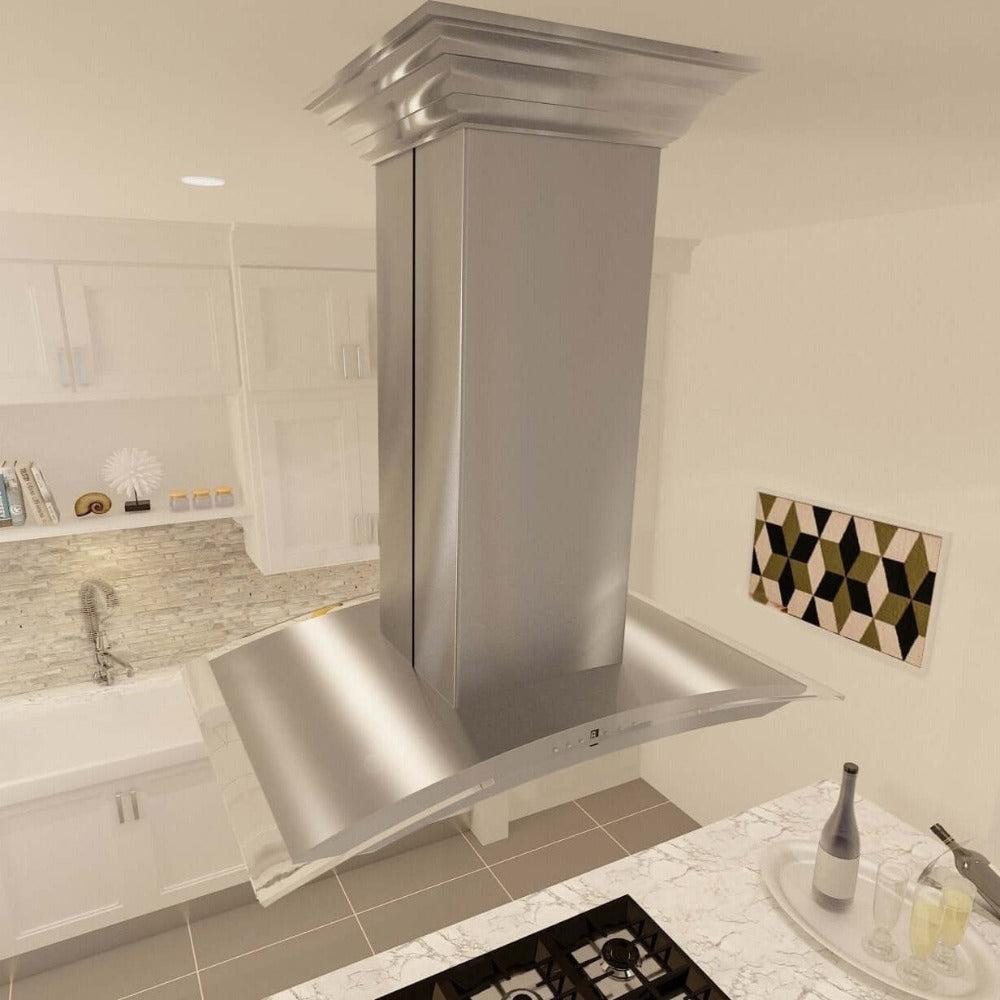 ZLINE 30 Inch Convertible Vent Island Mount Range Hood - Stainless Steel & Glass Design (8GL14iS 30) | Powerful Kitchen Ventilation for Modern Homes | Perfect for Open Concept Kitchens & Cooking Areas