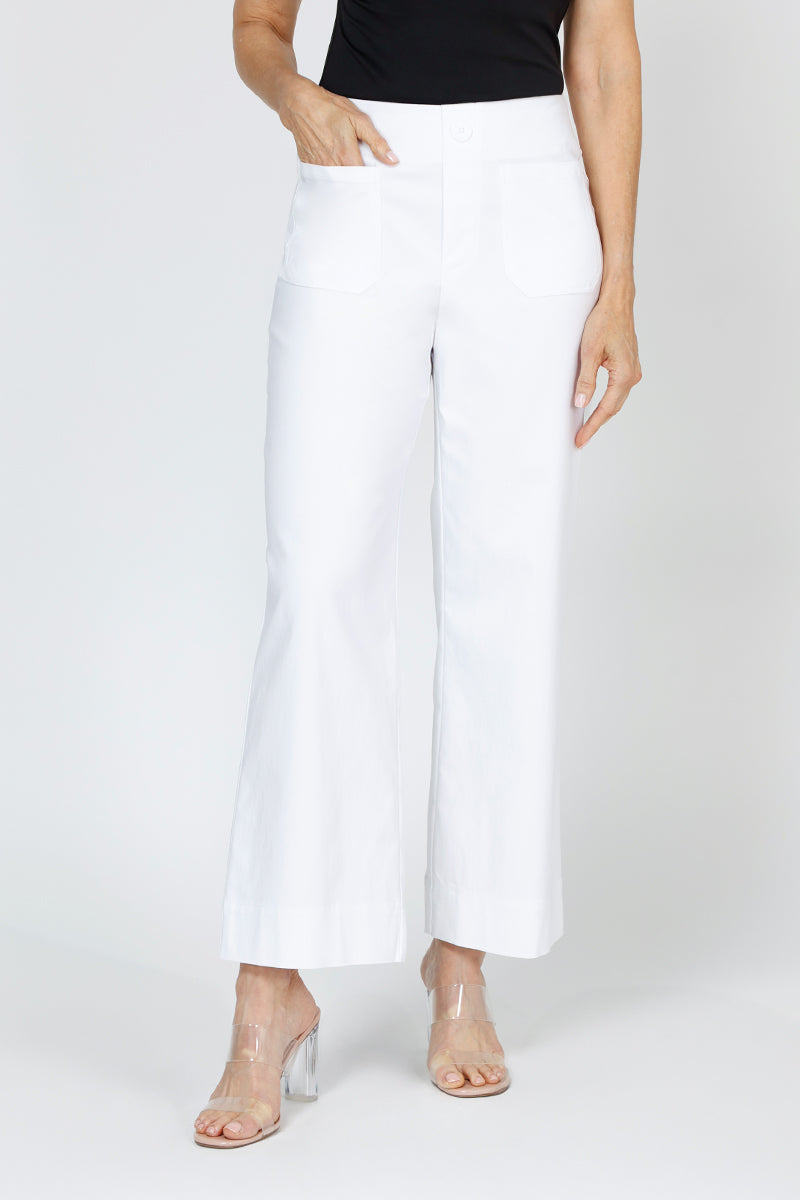 Holland Ave Lizzie Patch Pocket Wide Leg Pants - Women's High Waisted Loose Fit Trousers for Casual Wear & Office Outfits