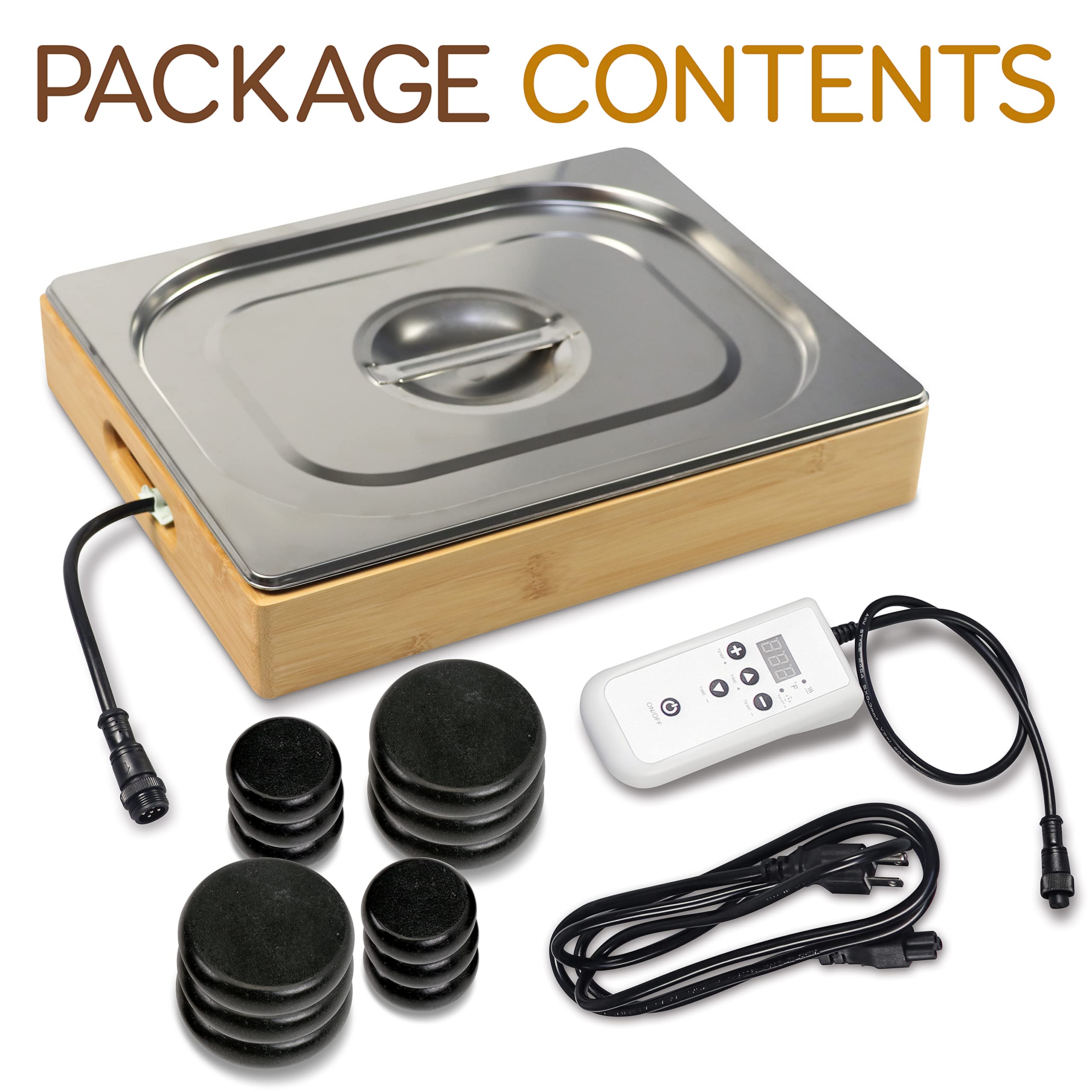 Electric Hot Stone Massage Kit with 6 Large & 6 Small Basalt Stones - Portable Spa Warmer Set with Digital Controller & Heating Bag for Relaxation Therapy - Perfect for Home Spa, Professional Massage & Pain Relief