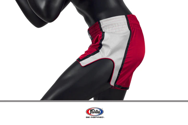 Fairtex Red & White Slim Cut Muay Thai Boxing Shorts - Lightweight MMA Training & Competition Gear for Kickboxing, Muay Thai & Martial Arts