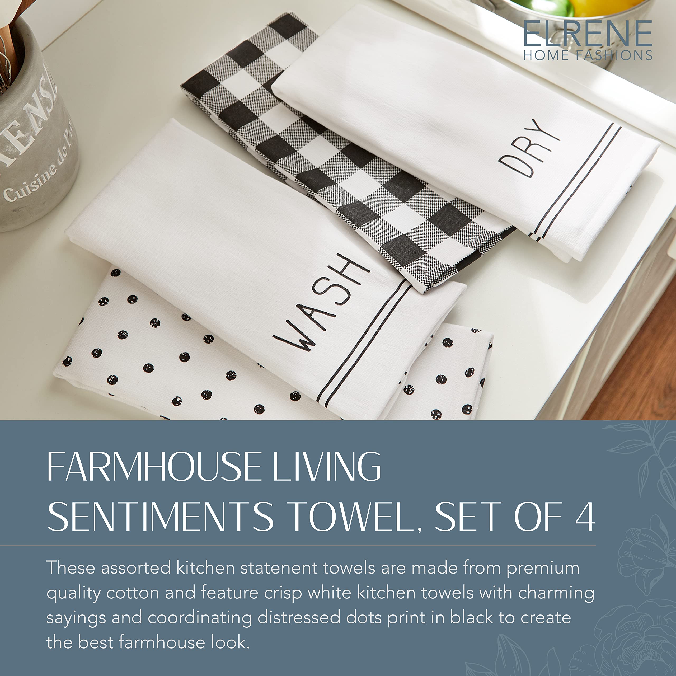 Elrene Home Fashions Farmhouse Kitchen Towels Set of 4 - 18