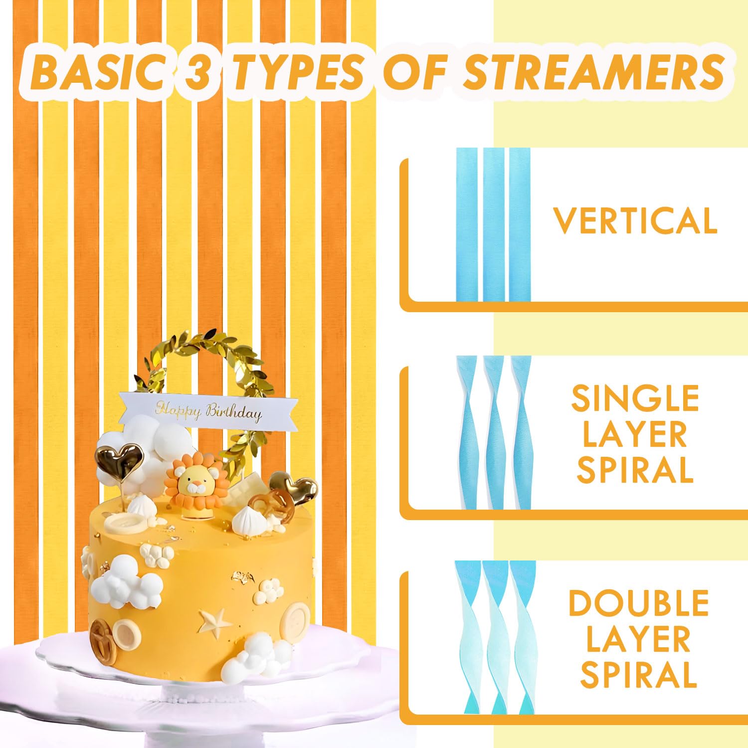 8 Rolls Crepe Paper Streamers 656ft - Yellow & Orange Party Decorations for Weddings, Birthdays, Baby Showers | 1.8