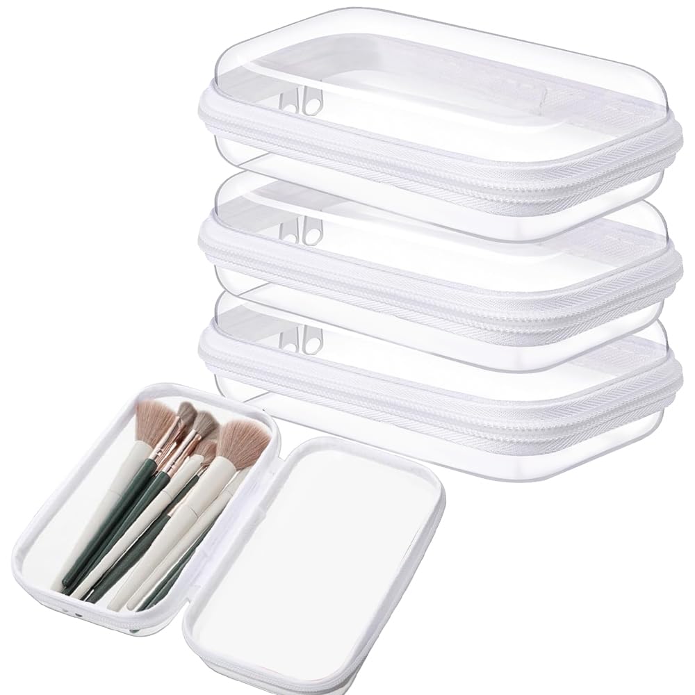 3PCS Clear Hard Zipper Case - Transparent Travel Organizer Pouch for Makeup, Toiletries, Toys & Snacks | Durable Hard Shell Cosmetic Bag | Perfect for Travel, Home Storage & Organization