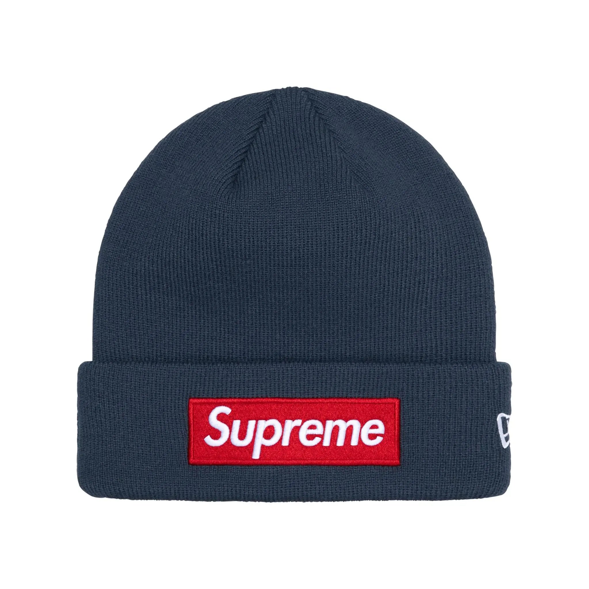 Supreme New Era Box Logo Beanie - Navy Blue Winter Hat for Men & Women - FW24 Collection - Perfect for Cold Weather & Streetwear Fashion
