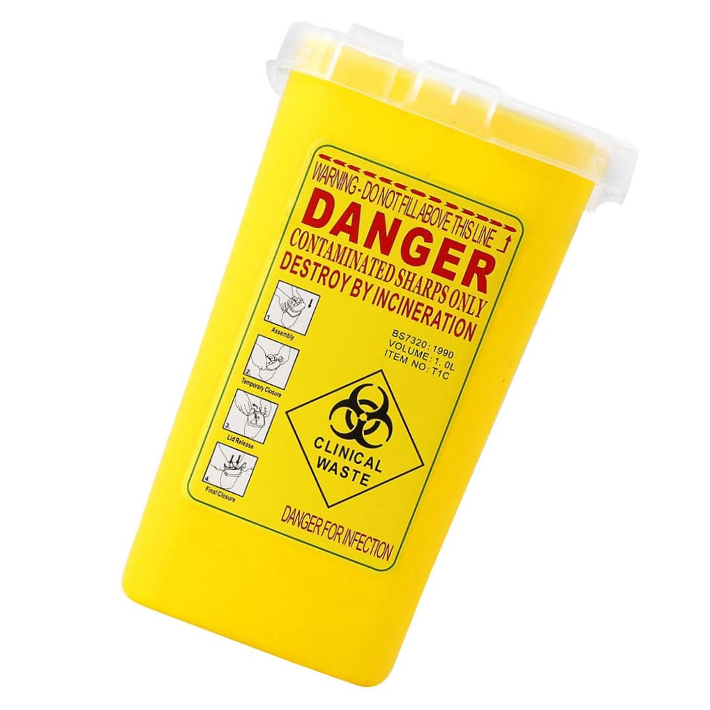 Sharps Bin - 1 Gallon Plastic Medical Waste Container for Tattoo Needles, Razor Blades & Shaver Slices | FDA-Compliant Needle Disposal Box | Safe for Home, Clinic & Tattoo Studio Use (Yellow)
