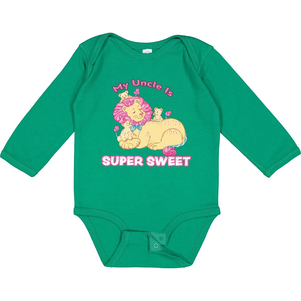 Inktastic My Uncle is Super Sweet Cotton Candy Lions Long Sleeve Baby Bodysuit - Perfect for Family Photos, Baby Showers & Holiday Gifts