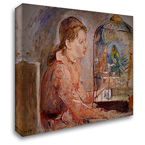 Berthe Morisot Young Girl and The Budgie 24x20 Canvas Art Print - Stretched Gallery Wrapped Wall Decor for Living Room, Bedroom & Office