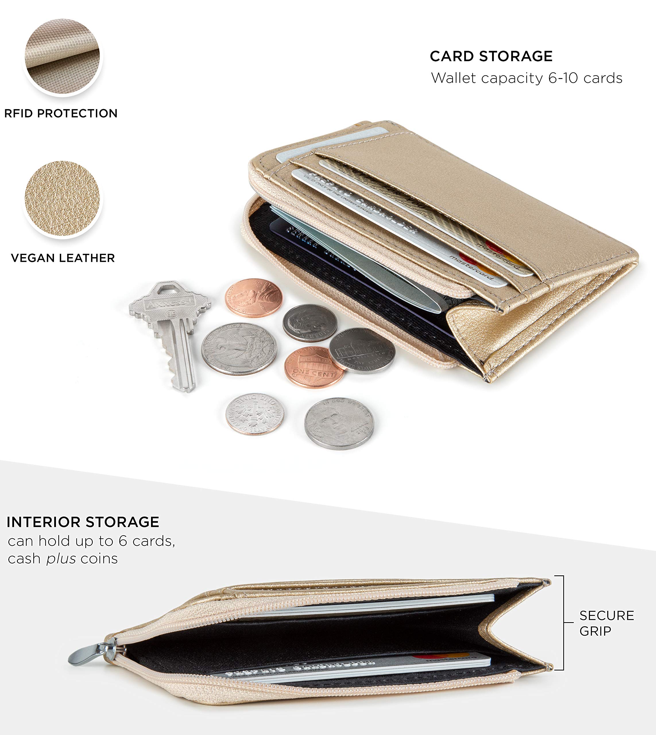 SERMAN BRANDS RFID Blocking Leather Wallet for Women - Compact Small Zipper Pocket Purse with Credit Card Holder | Luxury Minimalist Design for Everyday Use, Travel & Shopping