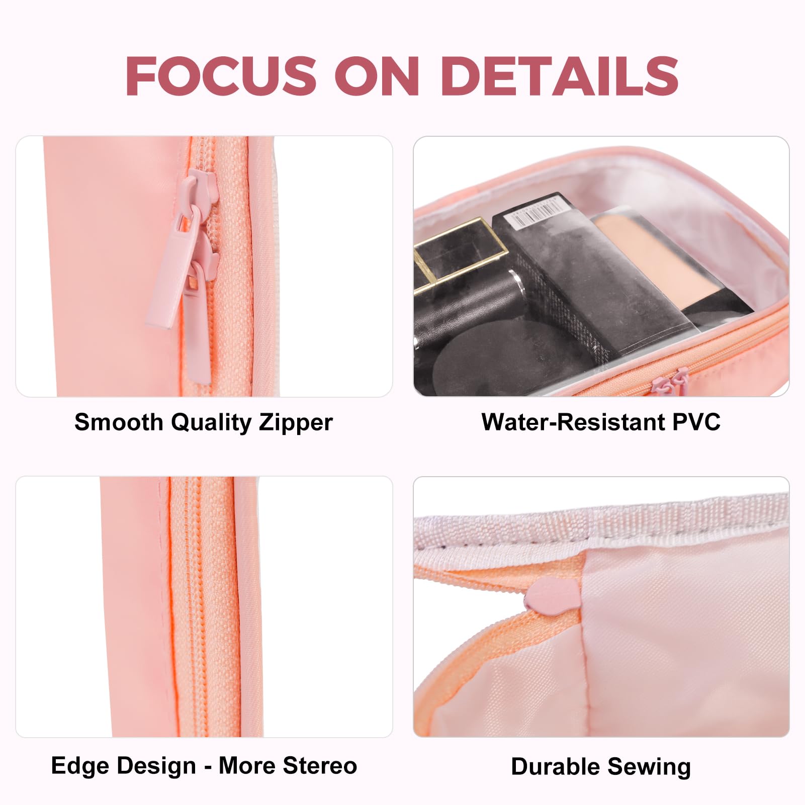TSA Approved Clear Toiletry Bag - Quart Size 3-1-1 Compliant Travel Cosmetic Organizer for Women & Men | Transparent Makeup Pouch in Peach Pink | Perfect for Airplane Carry-On, Gym Essentials & Vacation Packing