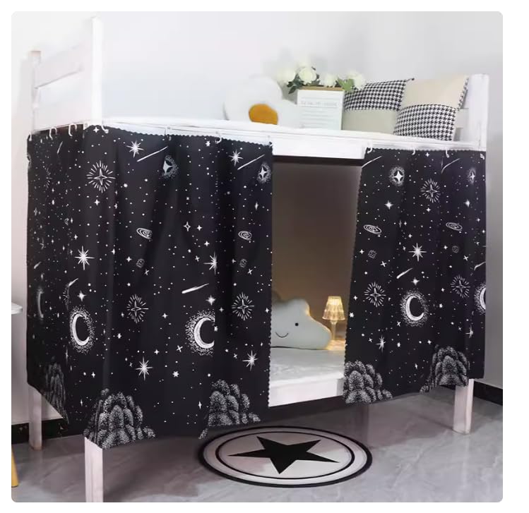HAOZAIKEJI Blackout Bunk Bed Curtains for College Dorm - Milky Way & Moon Design, Dustproof Loft Bed Canopy with Privacy Shade - Perfect for Bottom Bunk, Dorm Room Decor & Sleep Privacy (Set of 2) | Ideal for Student Dorms, Apartment Lofts & Kids' Bedrooms