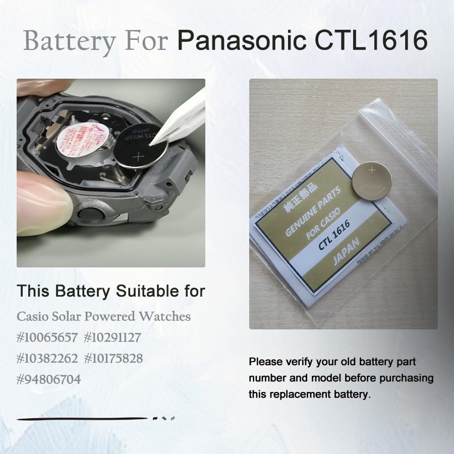 High-Quality Replacement Battery for Casio Solar Watches - Compatible with Panasonic CTL1616/CTL1616F & Models 10065657, 10291127, 10382262, 10175828, 94806704 - Perfect for Outdoor, Sports & Everyday Use