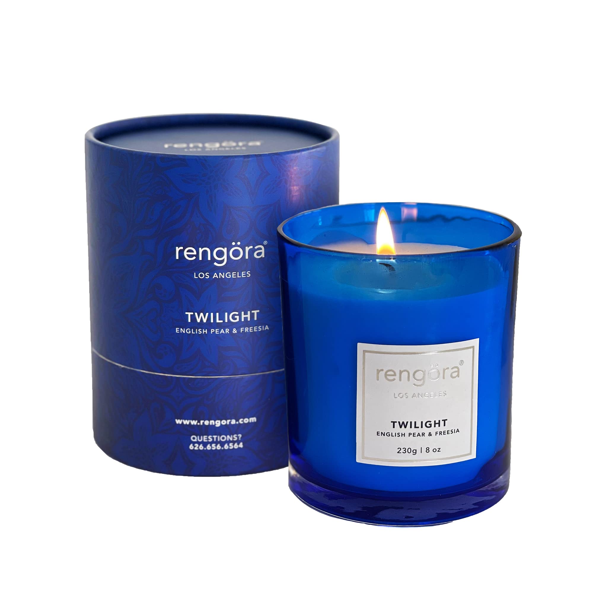 Long-Lasting Scented Soy Candle Gift Set for Women - English Pear & Freesia Fragrance (8oz, 40+ Hours Burn Time) - Blue Home Decor Candles for Relaxation, Spa, Romantic Dinner & Bedroom Ambiance