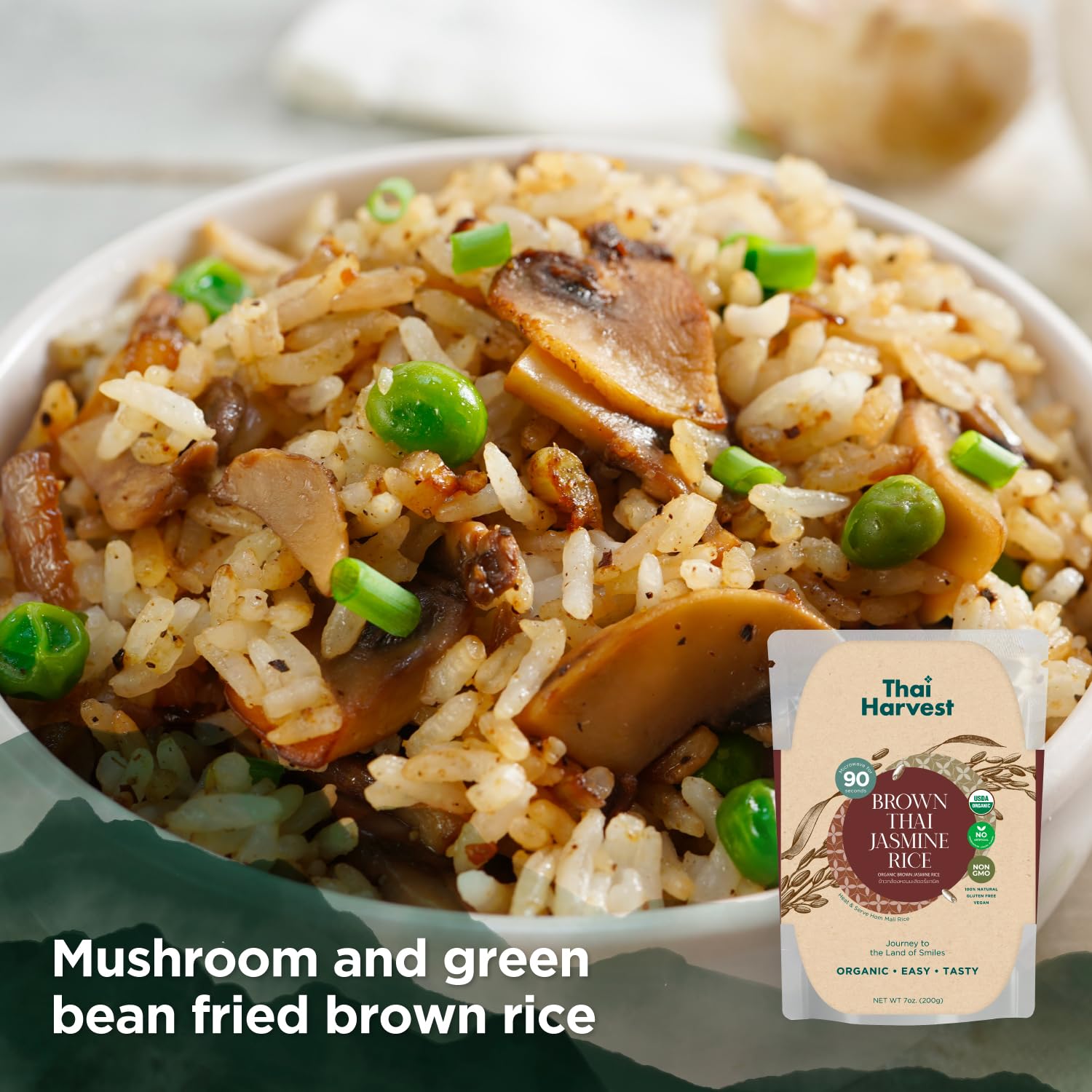 THAI HARVEST 100% USDA Organic Brown Jasmine Rice - 7 Ounce (Pack of 8) | Microwaveable 90 Seconds | Ready to Eat Instant Rice | Gluten Free & Preservative Free | Perfect for Quick Meals, Office Lunches & Emergency Food Supply