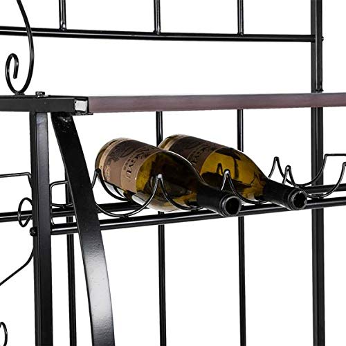 5-Tier Metal Kitchen Bakers Rack with Wine Storage - Cappuccino Finish Scroll Design, Black - Perfect for Small Spaces, Pantry Organization & Wine Display in Home, Restaurant or Cafe