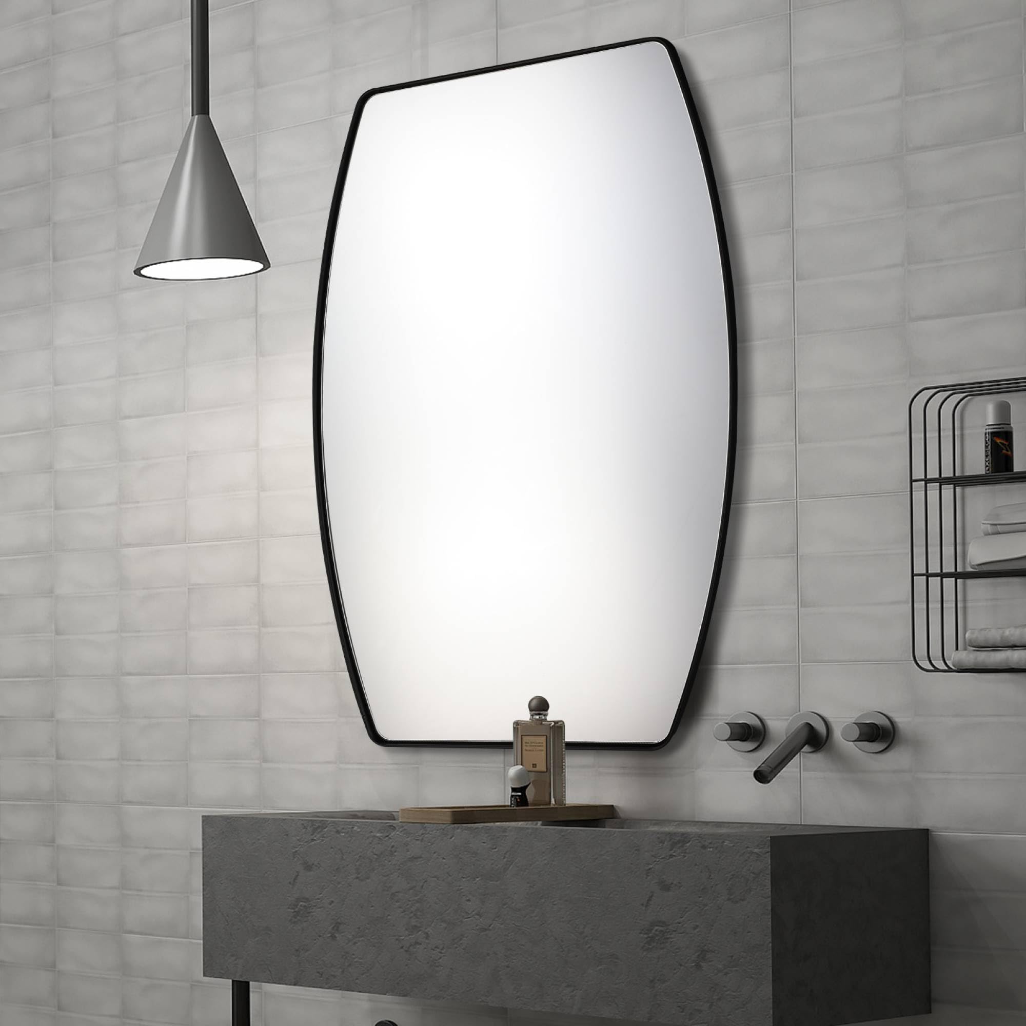 Large Oblong Black Framed Wall Mirror - 36