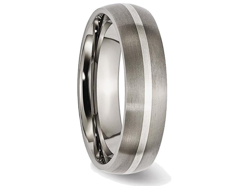 Men's 6mm Titanium Wedding Band Ring with Sterling Silver Inlay - Durable Brushed Finish for Everyday Wear & Special Occasions