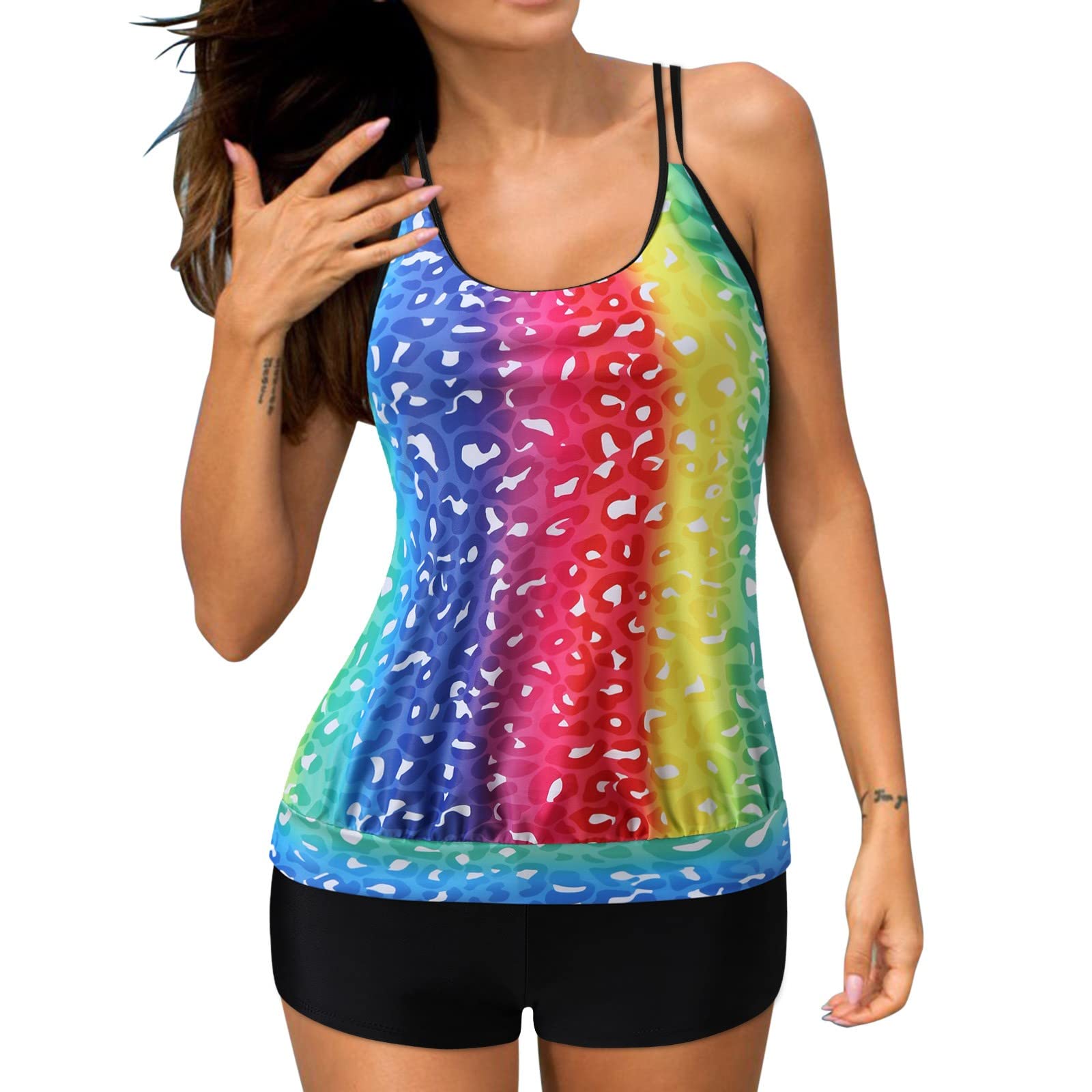 Women's Tummy Control Swimsuit with Shorts - Stylish Halter Sleeveless Swimwear for Beach & Pool | Casual Summer Swimsuits for Women