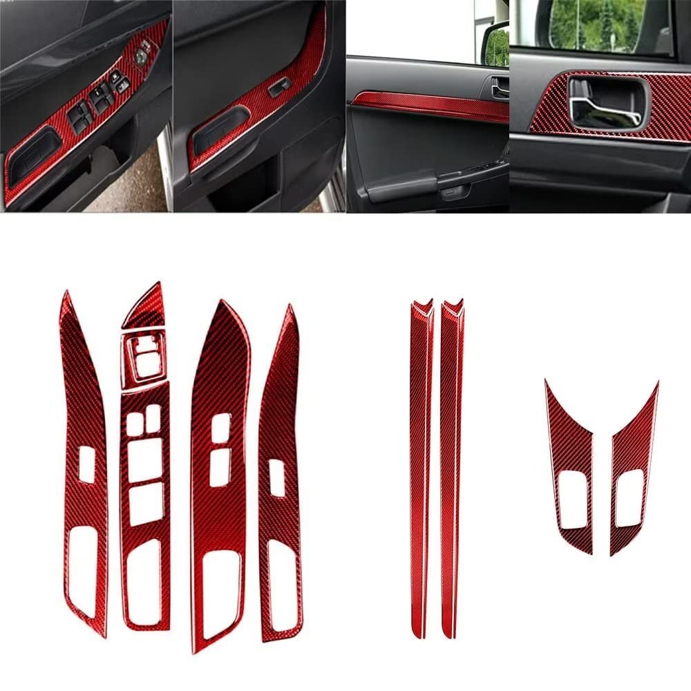 Premium 15-Piece Red Soft Real Carbon Fiber Interior Trim Kit for Mitsubishi Lancer 2008-2015 - Door Panel & Cabin Accessories | Enhances Car Aesthetics & Protection