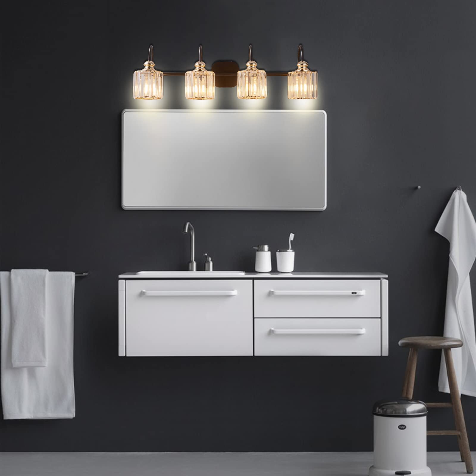 ExBrite 4-Light Modern Bathroom Vanity Lighting - Crystal Wall Sconce for Mirror Illumination | Perfect for Bathroom, Powder Room & Dressing Area Makeup Lighting