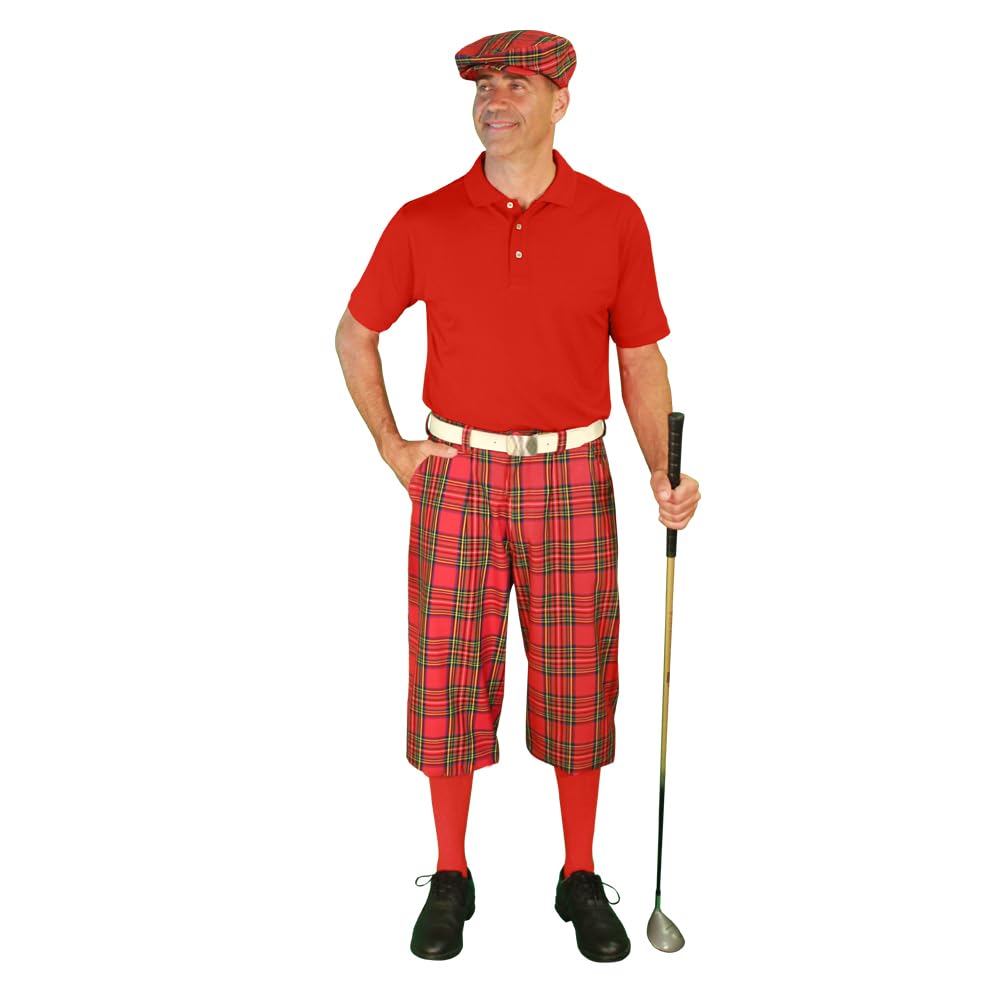 Royal Stewart Tartan Golf Outfits for Men - Premium Red Plaid Golf Shirts & Pants Set - Perfect for Golf Tournaments & Scottish-Themed Events