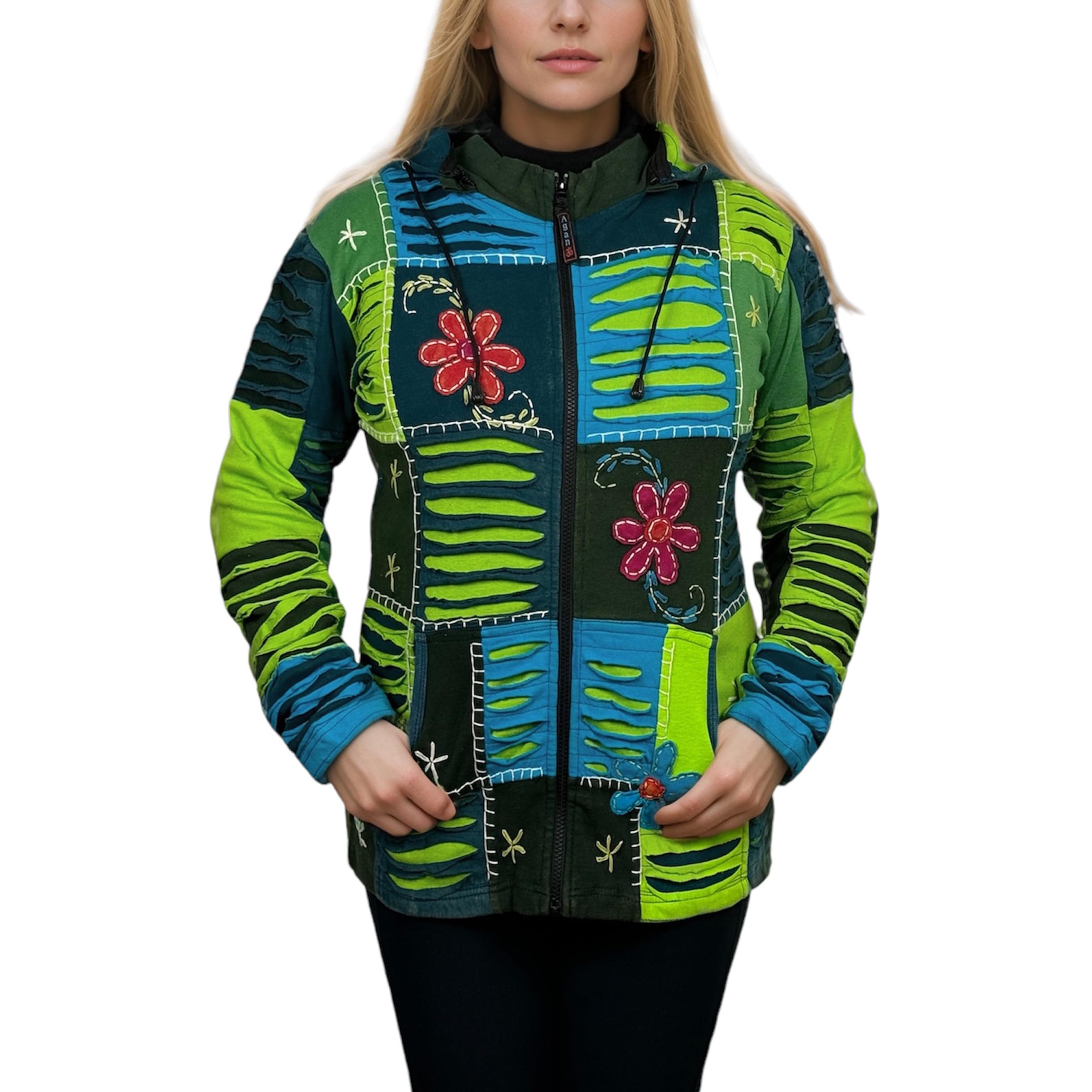 Agan Traders 2025 Spring Tie-Dye Patch Embroidered Women's Zip Up Hoodie Jacket - Trendy Free-Spirited Fashion for Casual Wear, Street Style & Outdoor Activities