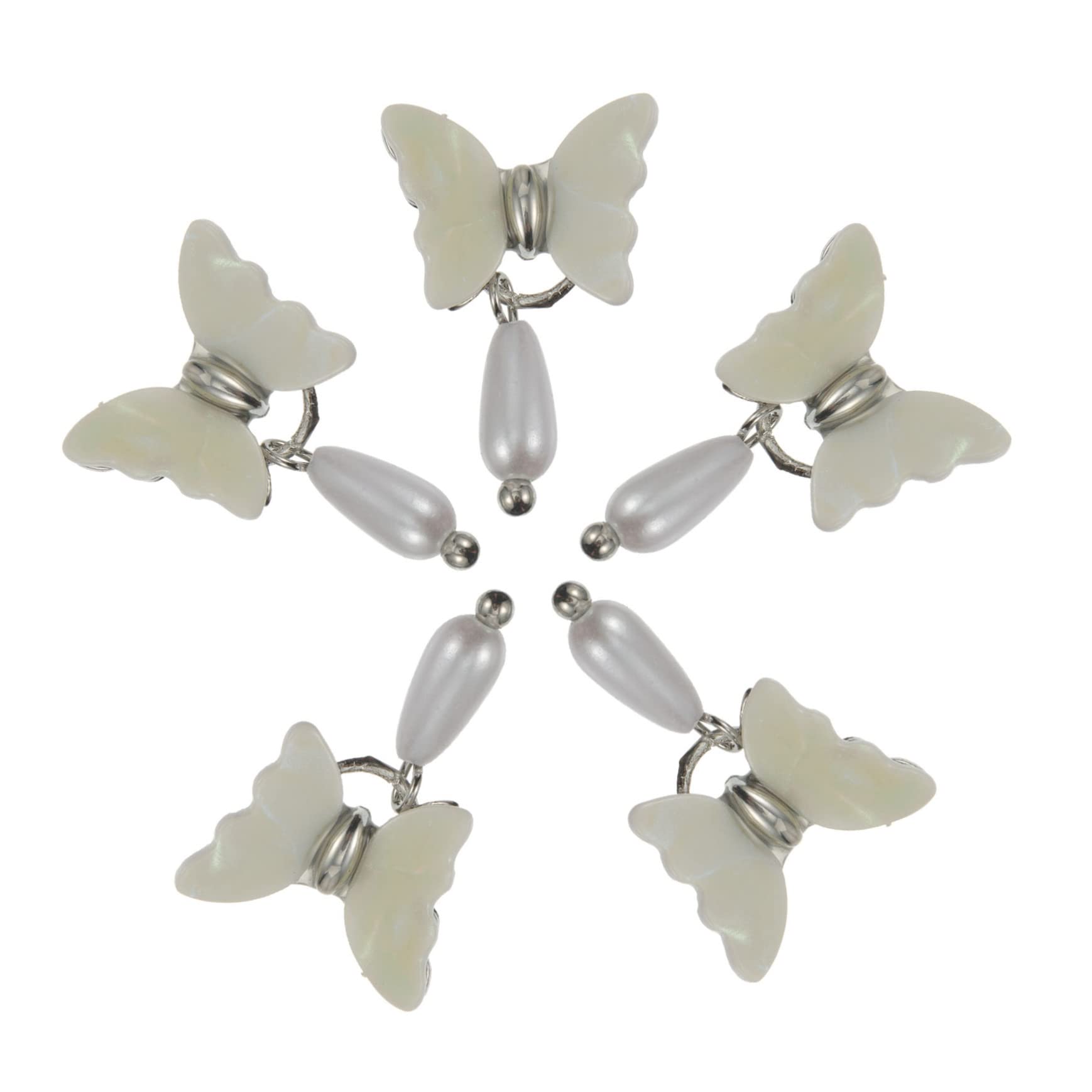 FRCOLOR White Butterfly Nail Art Rhinestones - 5pcs Nail Decor Sequins, Pearls & Confetti for Manicure, Face Glitter & Paillettes | Perfect for Nail Art, DIY Crafts, Party Makeup & Festival Glam