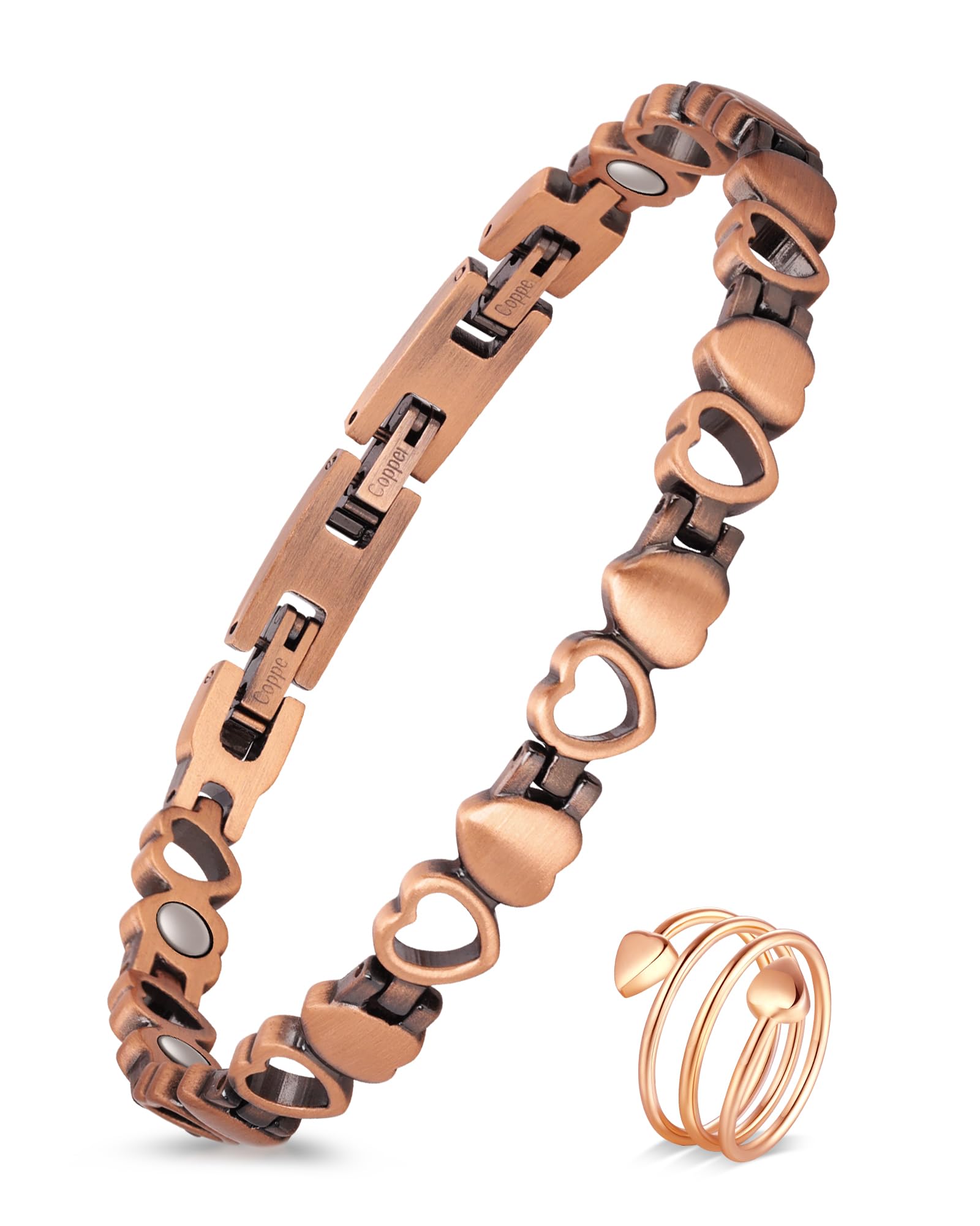 Jecanori Pure Copper Magnetic Bracelet & Ring Set for Women - Adjustable with Sizing Tool - Arthritis Pain Relief & Wellness Jewelry for Daily Wear