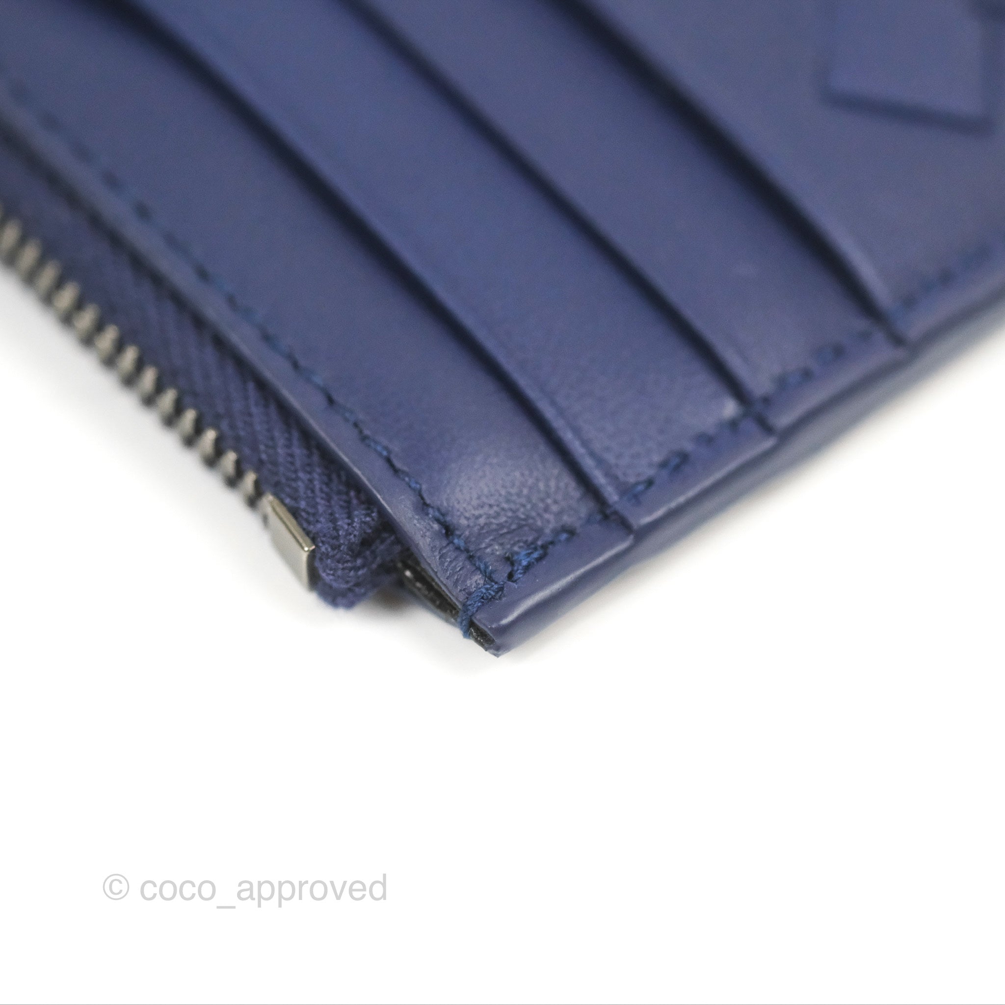 Bottega Veneta Intrecciato Leather Zipped Card Holder Wallet - Blue | Slim RFID Blocking Credit Card Case for Men & Women | Perfect for Travel, Business & Everyday Use