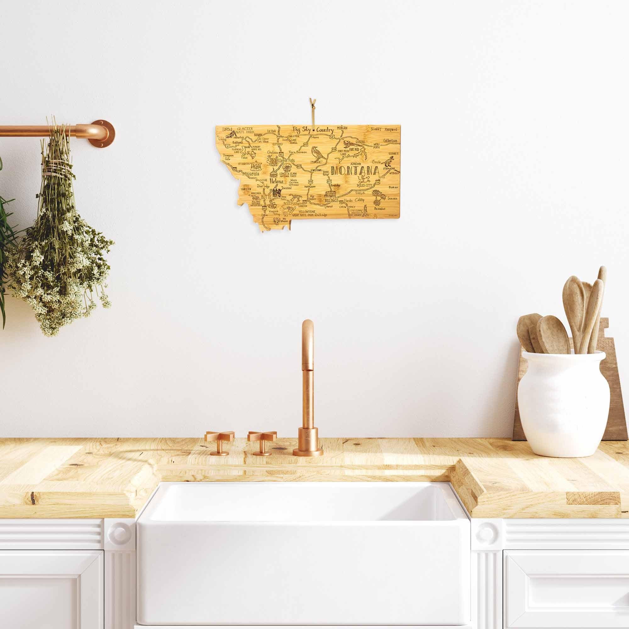 Premium Montana-Themed Wooden Cutting Board - 16 x 9.5 Inches - Perfect for Kitchen Prep, Charcuterie Boards & Home Decor