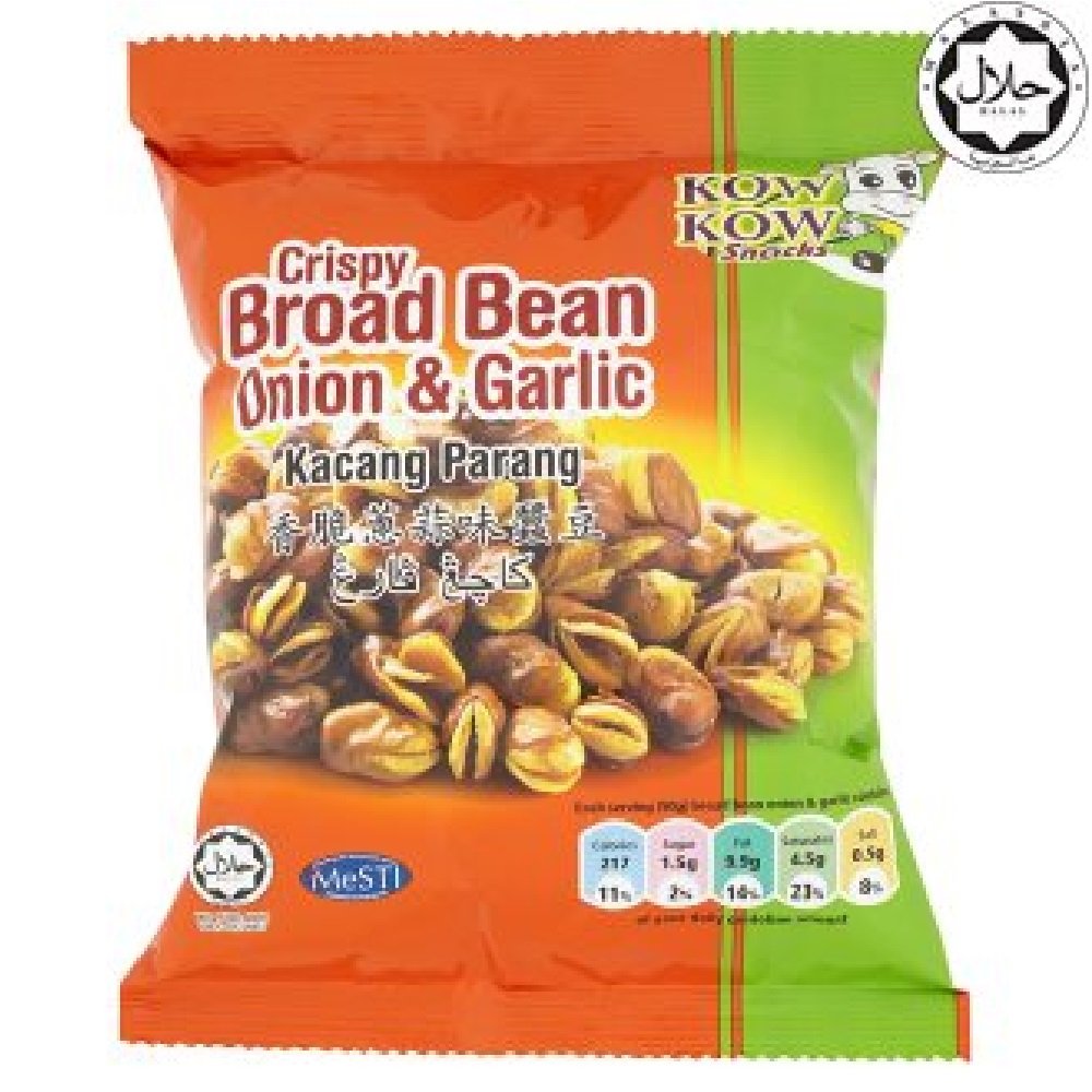 Crispy Onion & Garlic Broad Bean Snacks - Kow Kow 50g (12 Pack) | High Protein Vegan Keto Friendly | Perfect for Parties, Movie Nights & Healthy On-the-Go Snacking