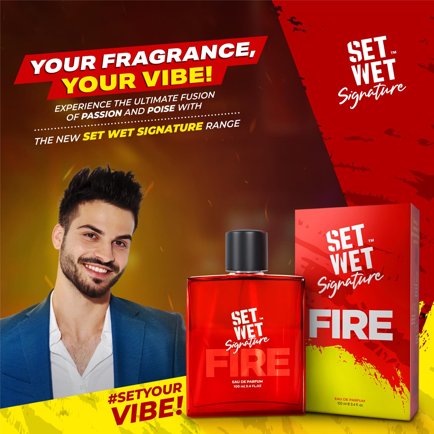 Set Wet Fire Perfume for Men - 100ml Long Lasting Woody Cologne | Best Men's Fragrance Gift for Date Night & Special Occasions | Day & Night Wear | Office, Dinner & Romantic Events