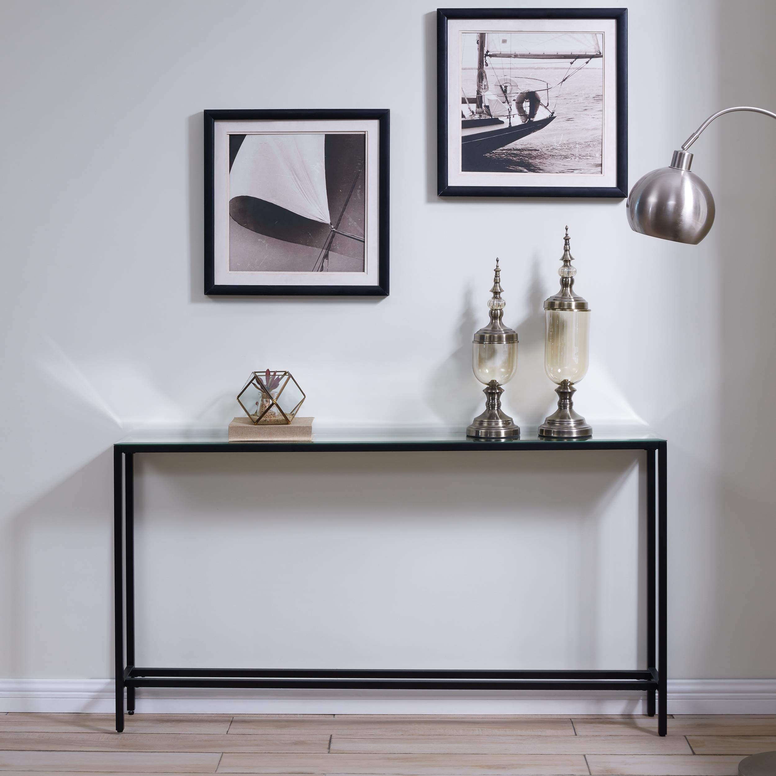 SEI Engra Narrow Long Console Table with Mirrored Top in Gunmetal Gray - Perfect for Entryway, Living Room, or Hallway Decor