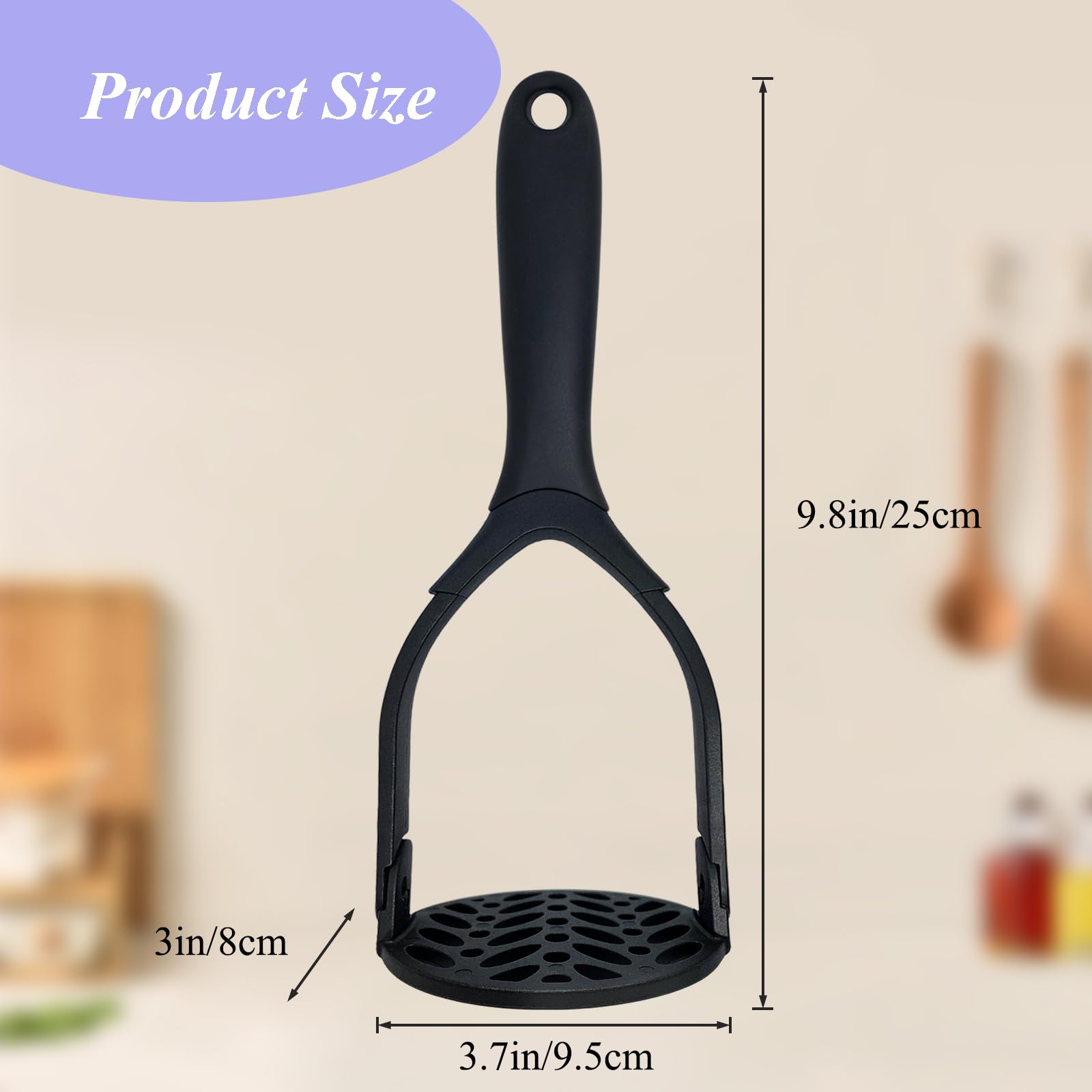 Foldable Nylon Potato Masher - Non-Stick & Non-Scratch Kitchen Tool for Mashing Potatoes, Beans, Vegetables & Fruits | Perfect for Avocados, Baby Food & Smooth Purees | Dishwasher Safe & Ergonomic Design (Black)