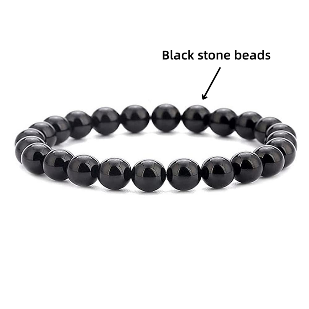 Natural Lava Rock Beads Bracelet Set for Men & Women - Stretchable Adjustable Braided Rope Gemstone Elastic Bracelets (3-Piece Set) for Meditation, Yoga, Fashion & Gift Giving