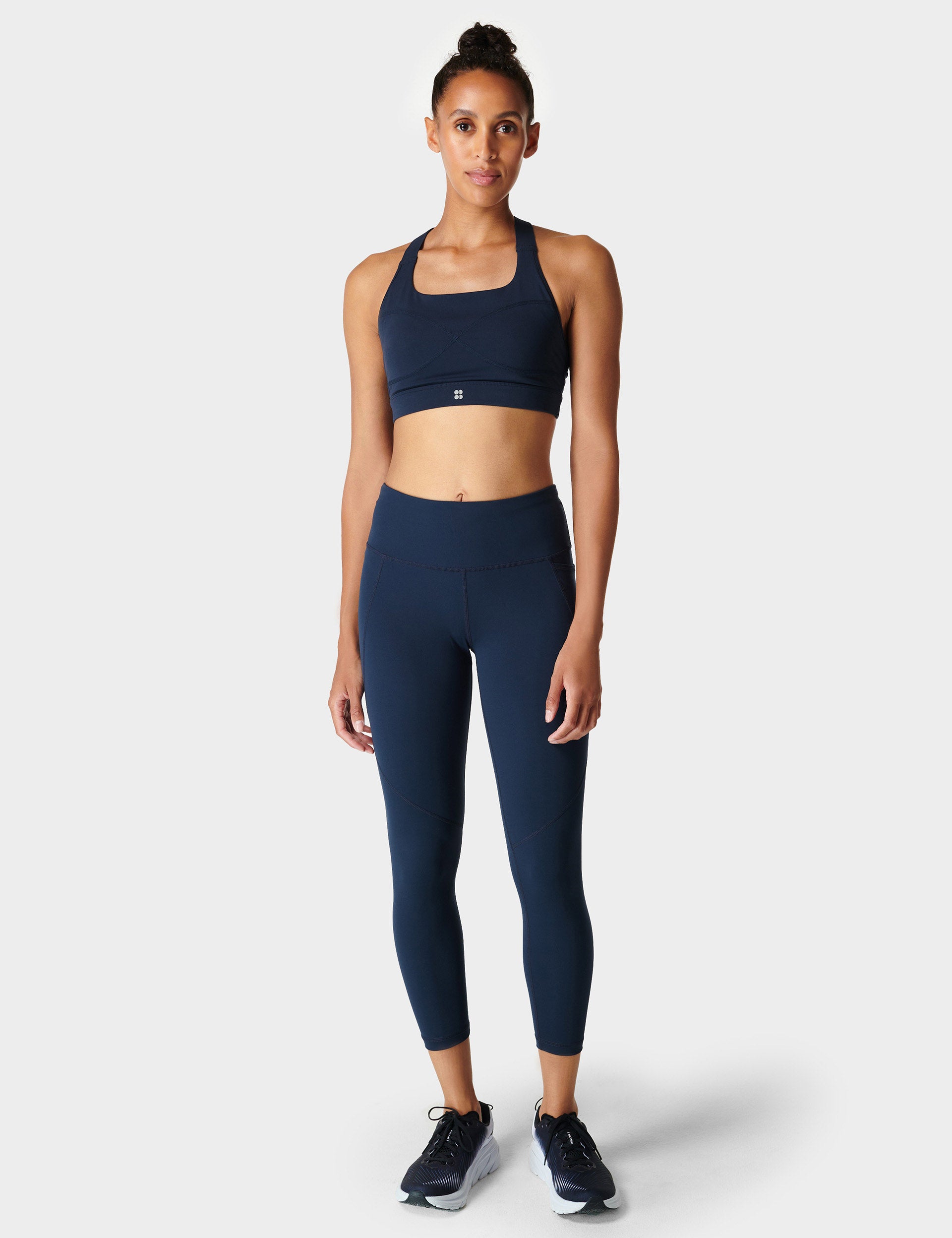 Power 7/8 Gym Leggings for Women - High Waist Yoga Pants with Pockets - Navy Blue Workout Leggings for Running, Training & Lounge Wear