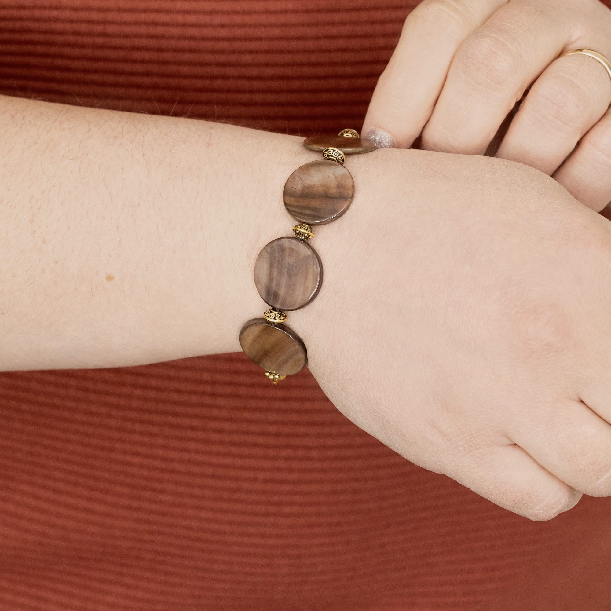 Gold Tone Stretch Medical Alert Bracelet - Interchangeable Replacement ID Bracelet (Coffee Bean/Mocha Brown) | Custom Sizing Available | Perfect for Diabetes, Allergies & Emergency Medical Identification