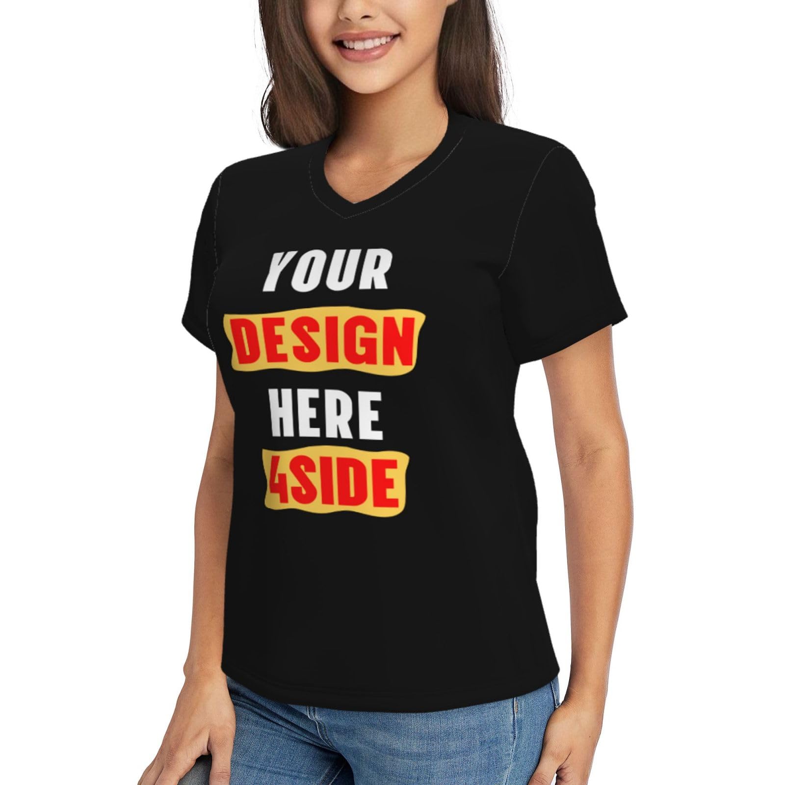 Custom V-Neck T-Shirts for Women - Personalized & Unique Design Your Own Shirt - Soft & Comfortable Fit for Casual Wear, Gifts & Events
