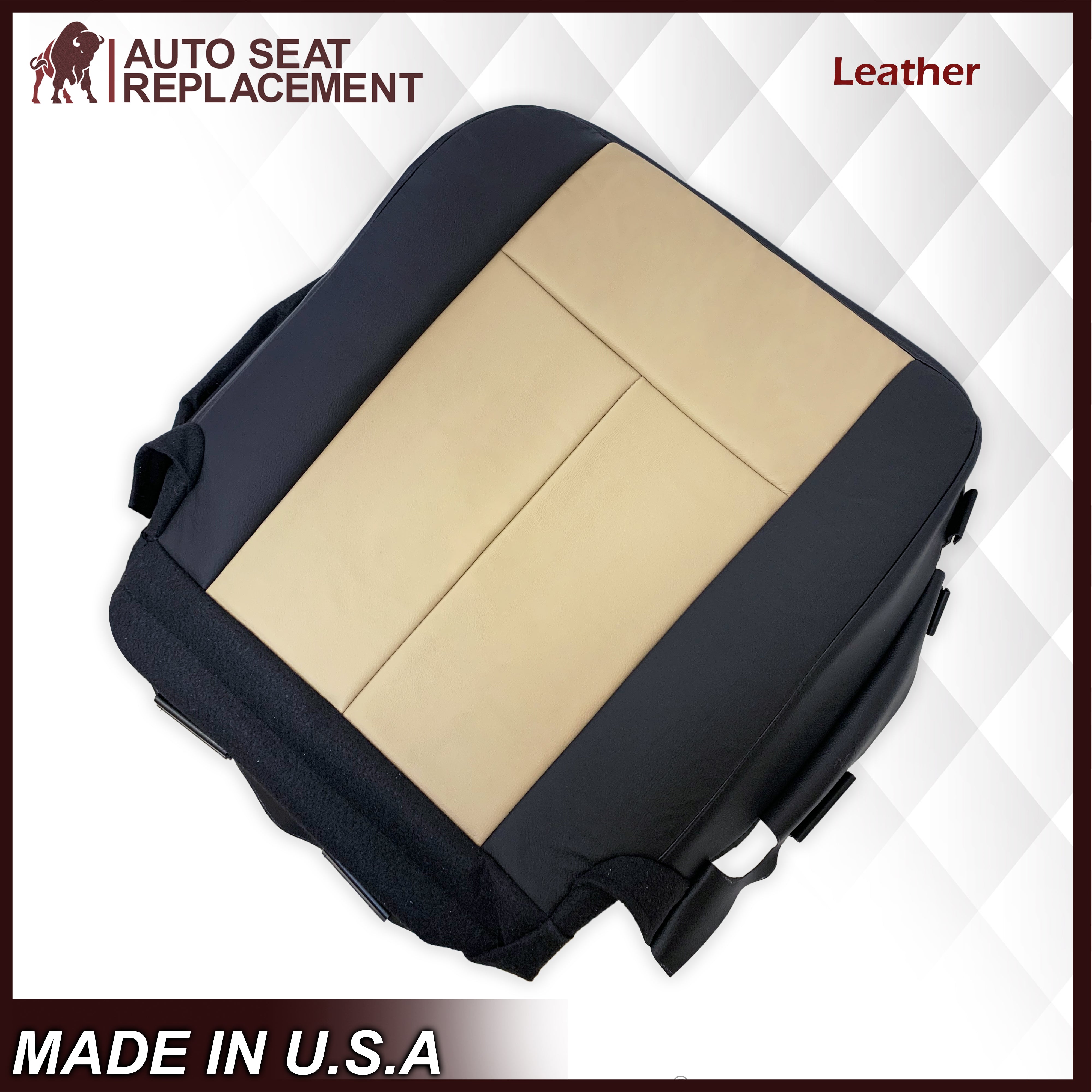 2007-2008 Ford Expedition Eddie Bauer Seat Cover - Genuine Leather 2-Tone Tan & Black - Driver/Passenger Side Bottom Replacement - Perfect for Road Trips & Family Adventures