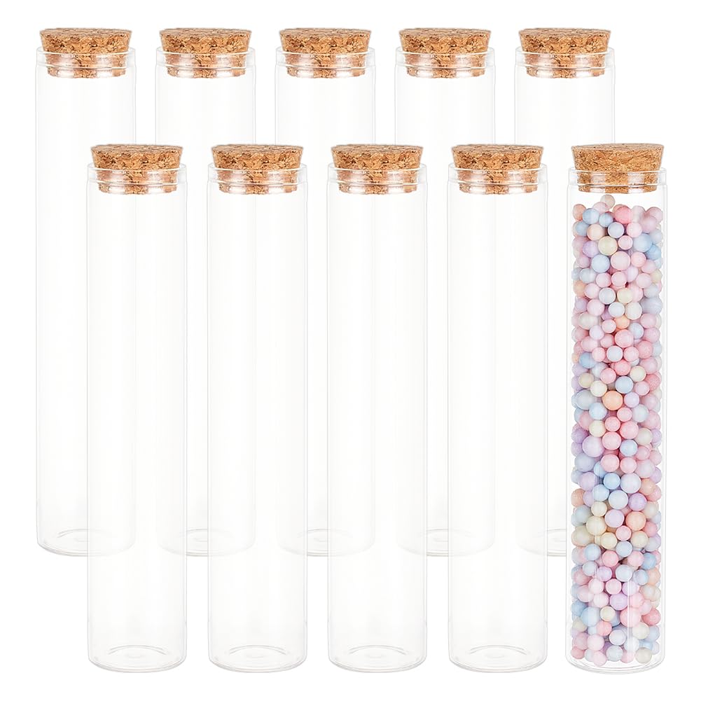 BENECREAT 10 Pack 80ml Clear Flat Glass Test Tubes with Cork Stoppers - Mini Glass Bottles for Lab Experiments, Wedding Favors, Candy Storage, Spice Jars, Bead Organizer | Perfect for DIY Crafts, Home Decor & Scientific Use