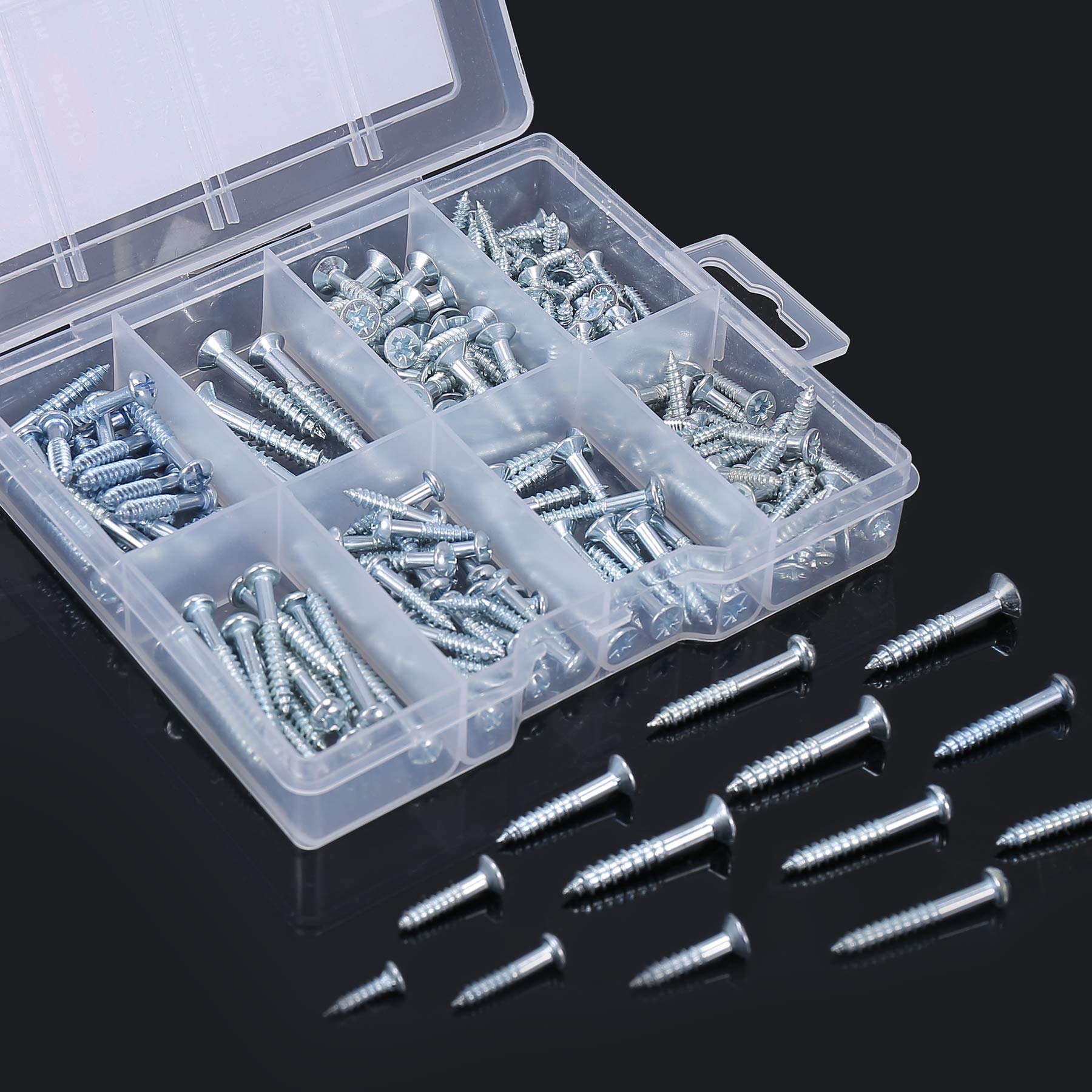 FARRAY 224pcs Galvanized Phillips Wood Screws Assortment Kit - Durable Assorted Screw Set for DIY Projects, Furniture Repair & Woodworking