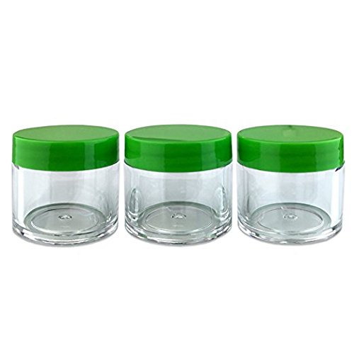 Beauticom 12-Piece 1 oz Clear Acrylic Round Jars with Flat Lids - Cosmetic Containers for Creams, Lotions, Makeup, Ointments | Perfect for DIY Skincare, Travel Samples & Herbal Storage (12 Jars + Lids, Green)